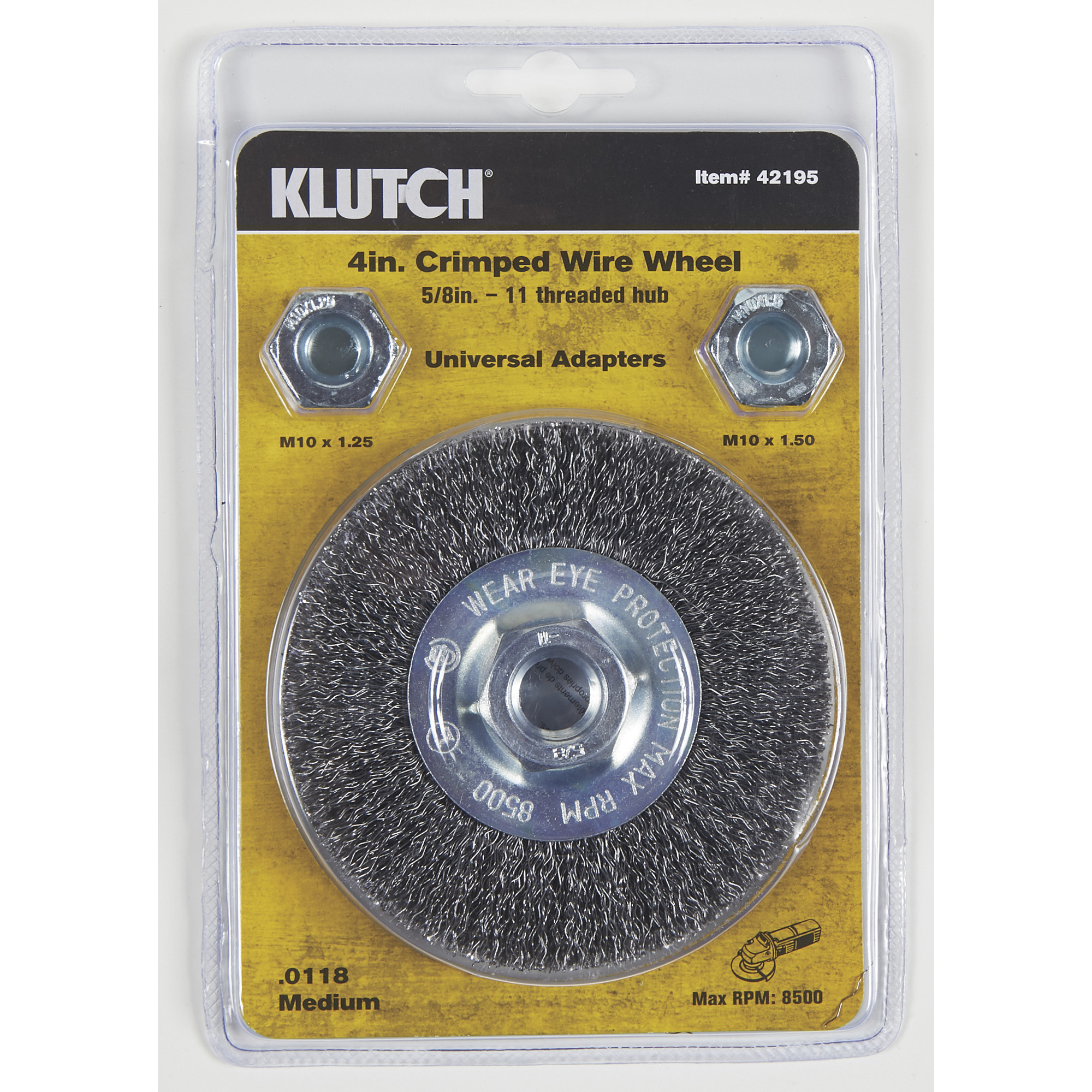 Klutch Crimped Medium Wire Wheel, 4in., 5/8in. Arbor, 8500 RPM